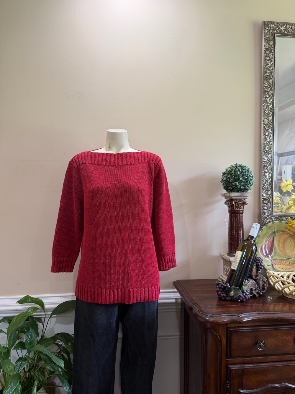 Lauren Ralph Lauren Red Boatneck Knit Sweater - Women's Pullover
